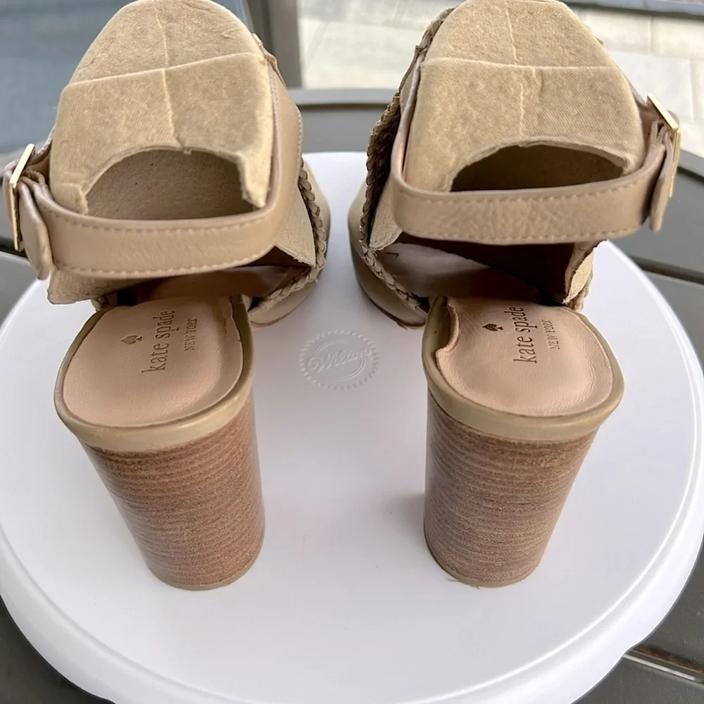Kate Spade Minimalist Taupe Leather Block Heel Sandals 9 Quiet Luxury Chic